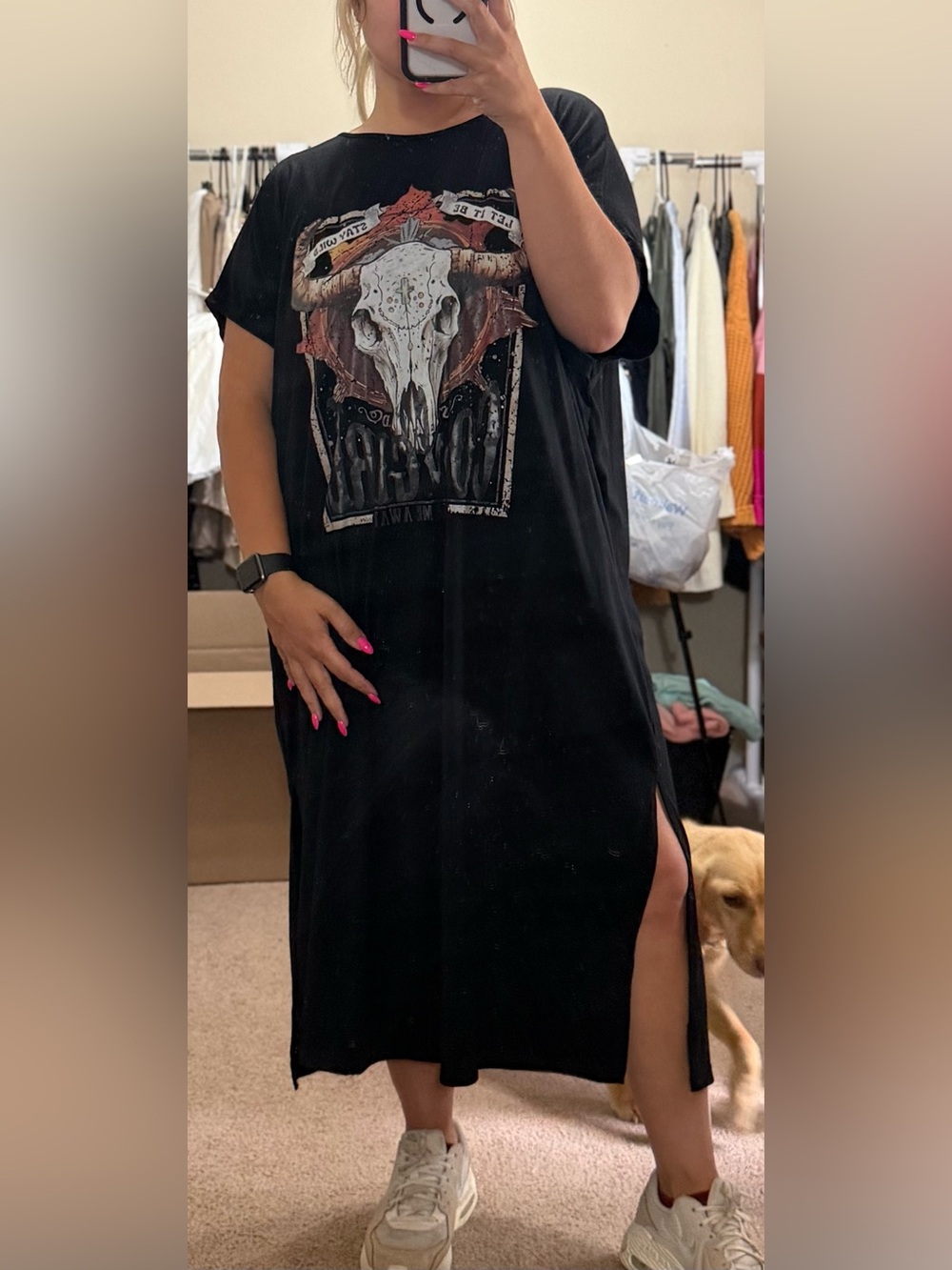 SHEIN Black Graphic Midi Dress with Skull Print and Side Slit
